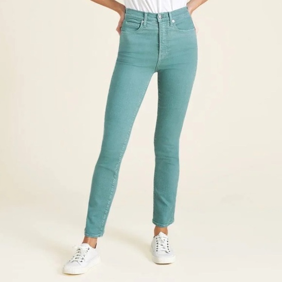 Veronica Beard 28 Teal Ryleigh Slim Straight Leg High Rise Denim Jeans Stretch - Picture 1 of 9